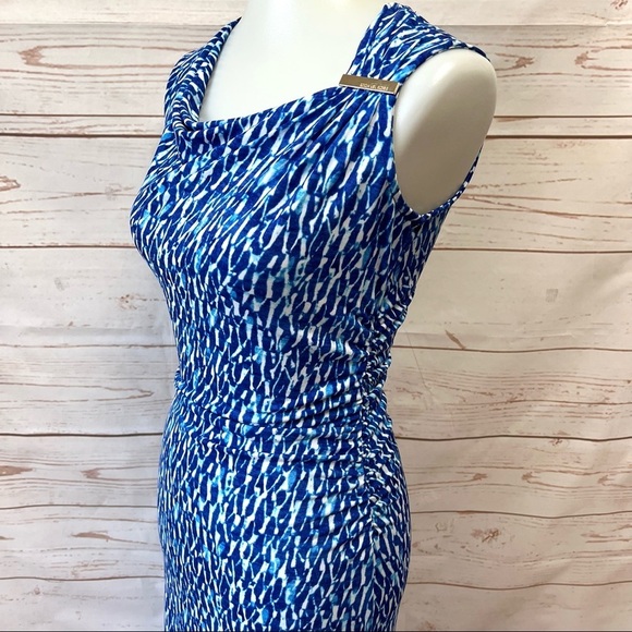 Michael Kors Asymmetrical Draped Royal Tie Dye Print Maxi Dress - Picture 6 of 12